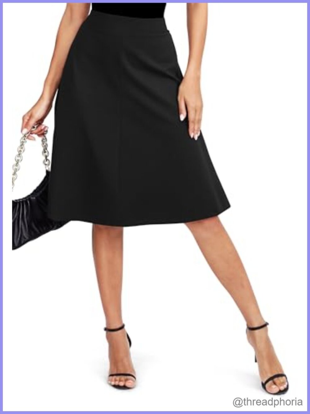 High Waist A-Line Midi Skirt Stretchy Flared Knee Length Office Casual